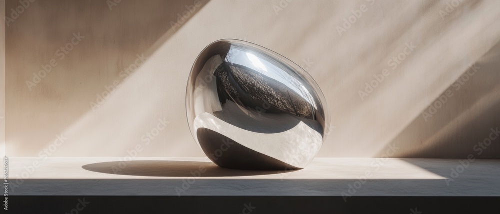 Aufkleber a shiny silver object sits on a table in a room with a light shining on it