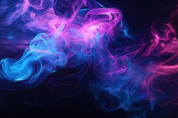 Obraz premium A dense cloud of vibrant blue and pink smoke, swirling together in a mesmerizing pattern against a stark black background. The smoke seems to dance and intertwine, creating a stunning visual effect.