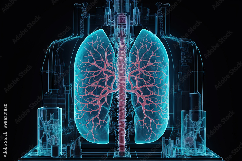 Aufkleber artificial implant science concept with technological ai lungs on the circuit board.