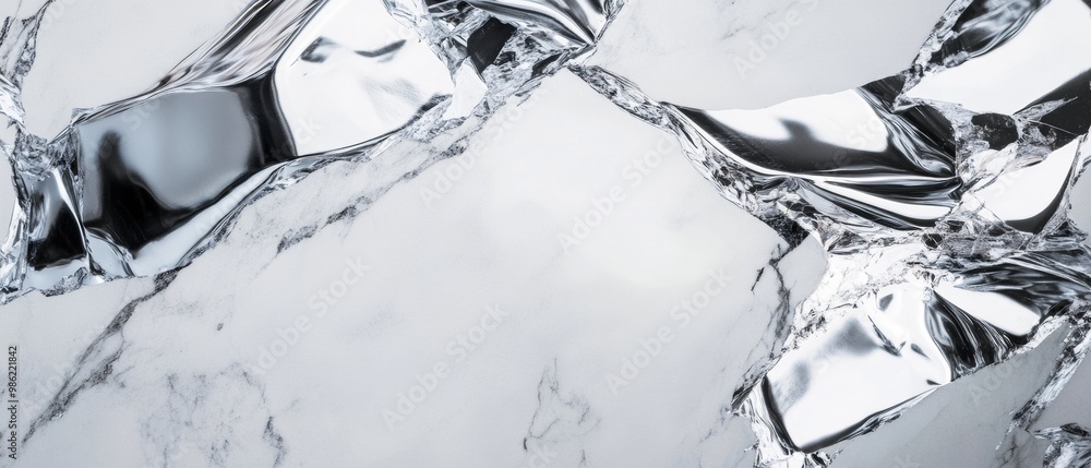 Poster a silver object with a jagged edge is reflected in a mirror
