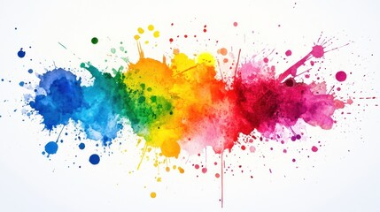 Fototapeta premium Abstract watercolor rainbow splatter on white background.