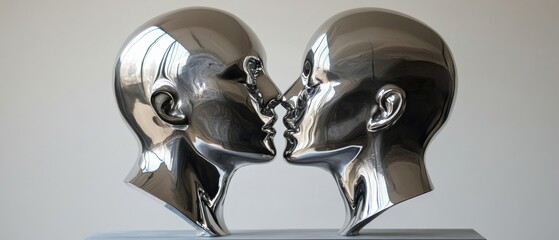 Two silver heads with a kiss on their lips