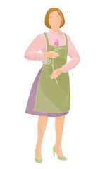 florist  female character women in apron with  rose flower