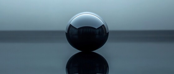 A black ball is sitting on a dark surface