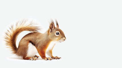 Obraz premium Squirrel standing on white background, showcasing fur, looking alert, against plain backdrop, wildlife concept