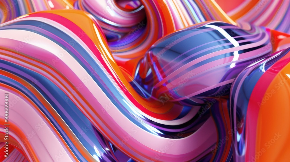 Poster multicolored striped twisted morphing shape background. abstract geometric 3d render lines