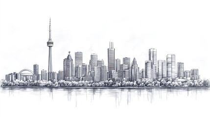 Obraz premium Guelph, Canada, black and white pen pencil hand-drawn effect drawing illustration for travel poster, card, wallpaper, backdrop or banner. Modern, clear, artistic and simple