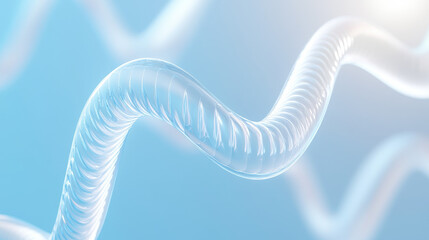 A long, thin, clear object with a blue background