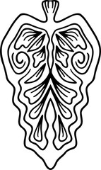 Abstract line art ornamental leaf decorative design element. Zentangle linear patterned, stylized tangle leaf. Boho hand drawn tribal illustration. 