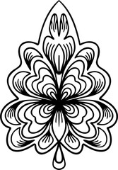 Abstract line art ornamental leaf decorative design element. Zentangle linear patterned, stylized tangle leaf. Boho hand drawn tribal illustration. 