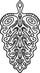 Abstract line art ornamental leaf decorative design element. Zentangle linear patterned, stylized tangle leaf. Boho hand drawn tribal illustration. 