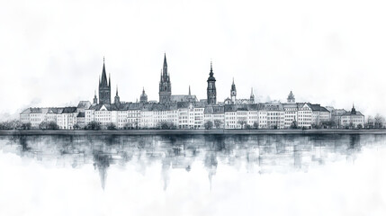 Fototapeta premium Hagen, Germany, black and white pen pencil hand-drawn effect drawing illustration for travel poster, card, wallpaper, backdrop or banner. Modern, clear, artistic and simple