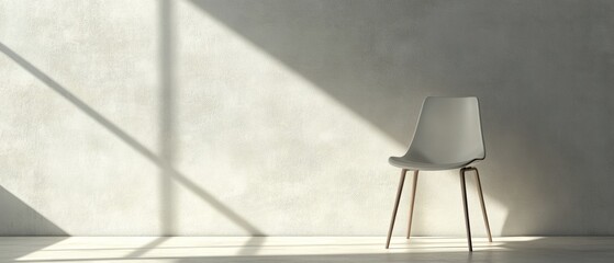 A white chair is sitting in front of a wall