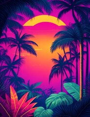 Retro image of the tropics, in neon light.