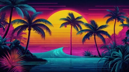 Retro image of the tropics, in neon light.
