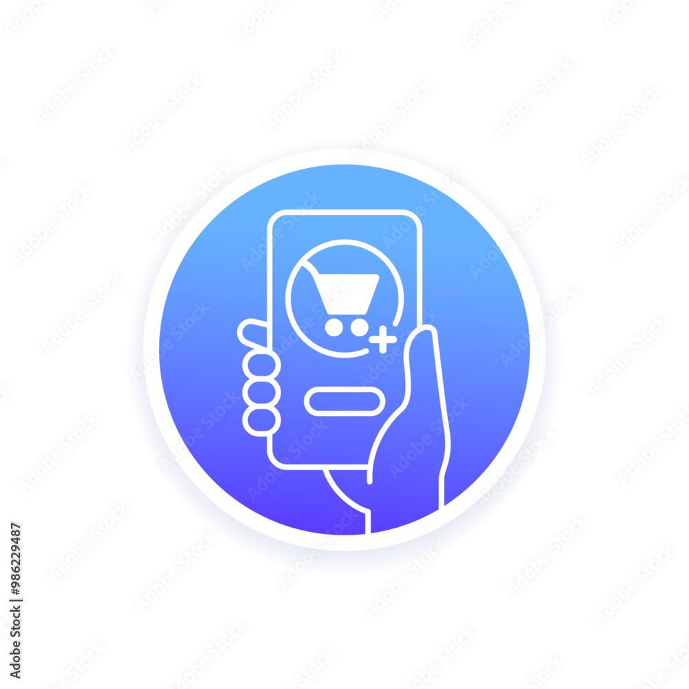 Poster add to order icon with a shopping cart and phone in hand