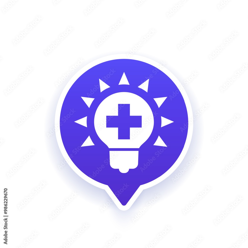 Sticker health tips icon with lamp, vector