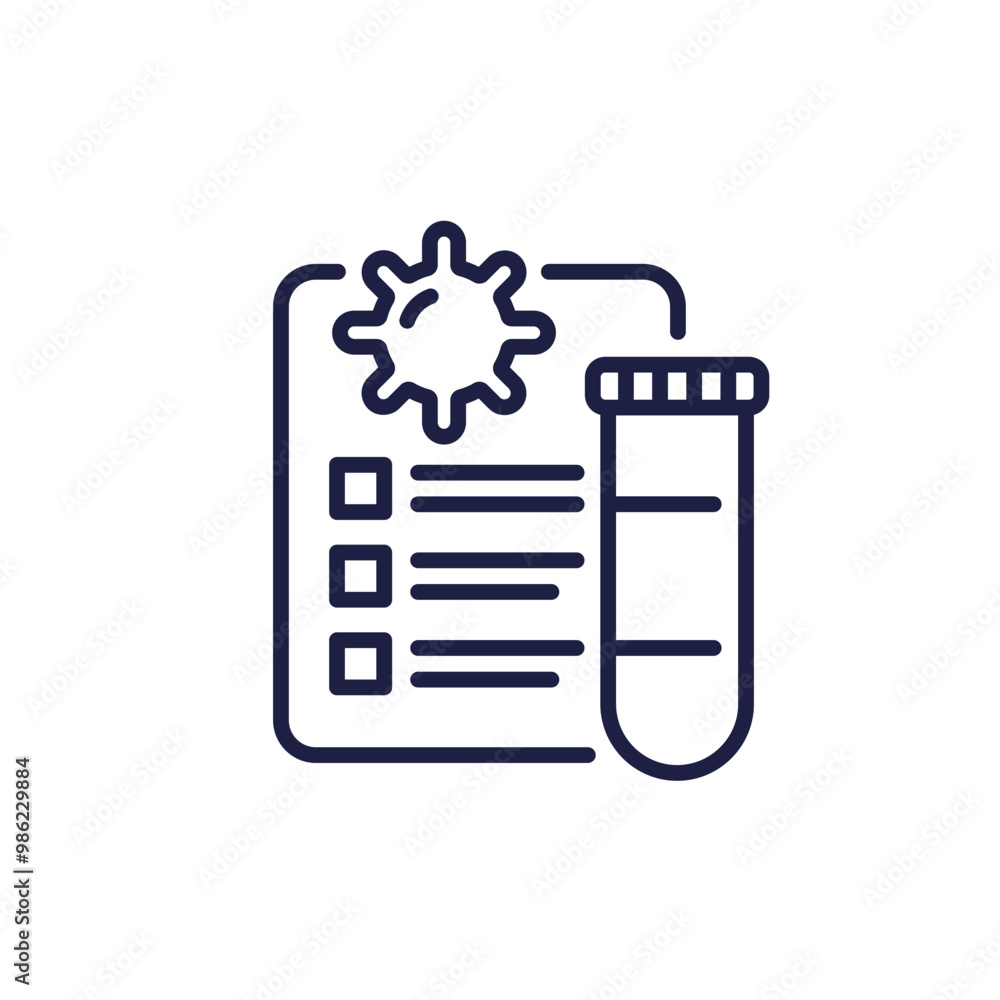 Poster virus testing line icon wih lab sample