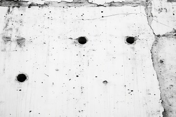 Bullet holes in a wall on a white background.