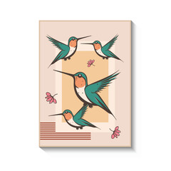 abstract hand drawn bird boho wall art painting vector art illustration