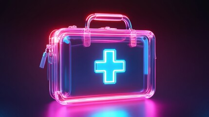 A neon colored medical bag with a cross on it