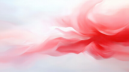 A red and white abstract painting with a red wave