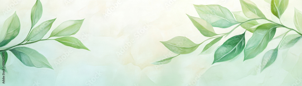 Canvas Prints a green leafy background with a leafy branch in the foreground