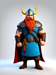 Obraz premium 3D illustration Viking Cartoon with bold colors standing against. White background