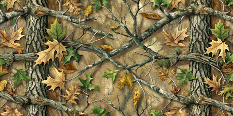 Seamless camo texture pattern of mossy oak tree branches and leaves , camo, texture, mossy, oak, tree, branches, leaves
