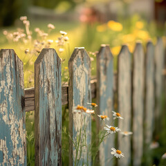 Close-up of a weathered wooden fence with noticeable texture and grain