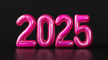 Number "2025" made of inflated pink plastic, black background: A Unique and Whimsical Visual Perfect for New Year’s Promotions, Celebrations, Events - Capturing Joy and Creativity for the New Year.
