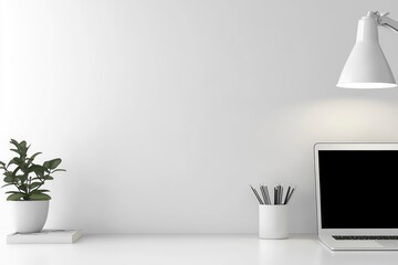 Modern workspace template mock up background with generative ai
