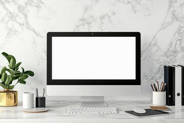 Fototapeta premium Modern workspace template mock up background with generative ai