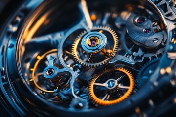 Fototapeta premium A close-up of a mechanical watchs intricate gears in motion - the precision and craftsmanship of the gears turning.