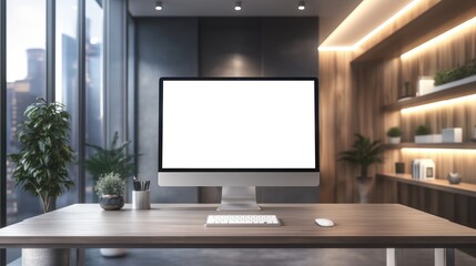 Mockup of modern computer monitor in office, AI-generative