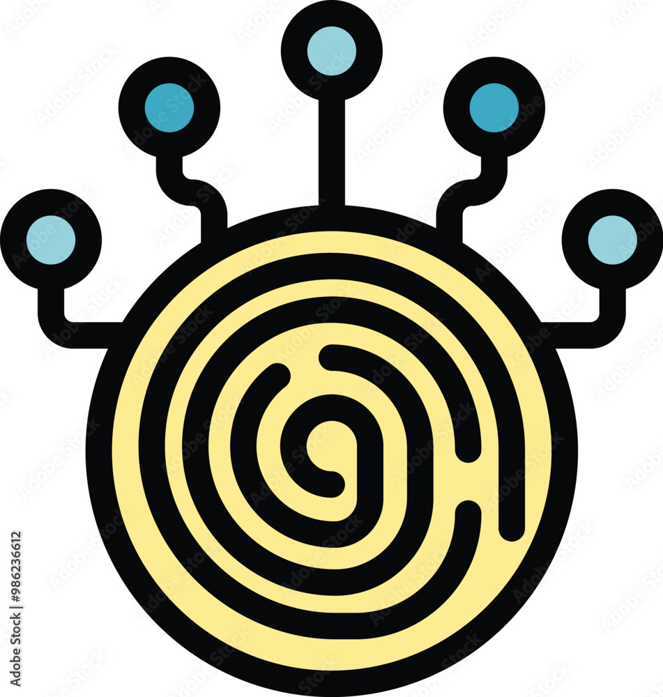 Poster fingerprint connecting with lines to digital interface, symbolizing cybersecurity and personal data 