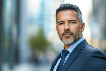 Naklejka premium business portrait of a mature middle-aged man in suit outdoors