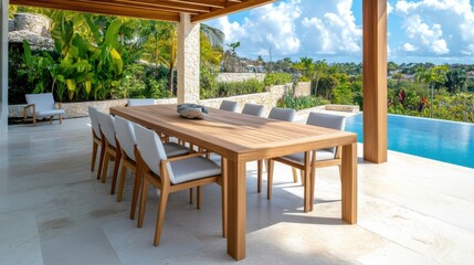 Elegant Outdoor Dining Area by Swimming Pool