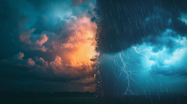 opposition of rainny day and cloudy day