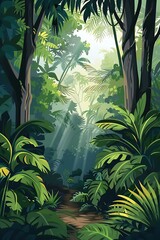 Jungle Path With Sun Beams Illustration