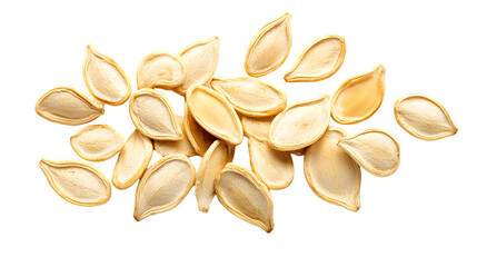 Isolated pumpkin seeds on transparent background: organic snack and nutrition concept