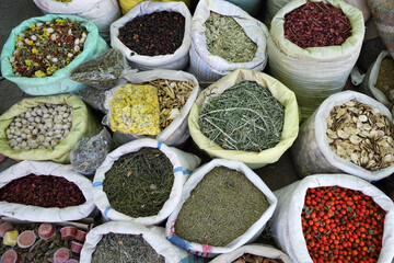 Dried herbs at a market in Uzbekistan