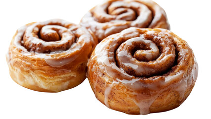 Fototapeta premium Freshly baked cinnamon rolls isolated on transparent background, PNG file, glazed and sweet