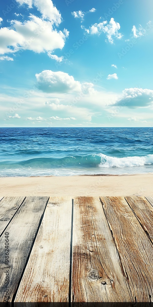 Poster Wooden Plank Beach Summer Vacation Landscape