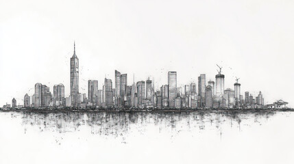 Naklejka premium Incheon, South Korea, black and white pen pencil hand-drawn effect drawing illustration for travel poster, card, wallpaper, backdrop or banner. Modern, clear, artistic and simple