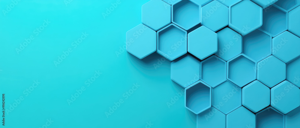 Poster explore a high-resolution 3d illustration featuring a blue background with a hexagon pattern, ideal 