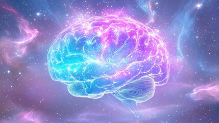 A vibrant, cosmic representation of a brain in a nebula.