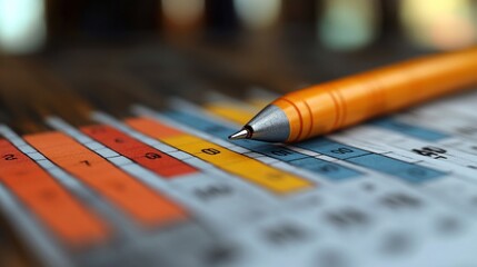 Close-Up of Orange Pen on Colorful Financial Chart with Blurred Background for Business and Finance Concepts