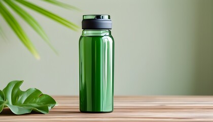 Sleek green reusable glass water bottle featuring a silicone sleeve for a minimalistic and eco-friendly design