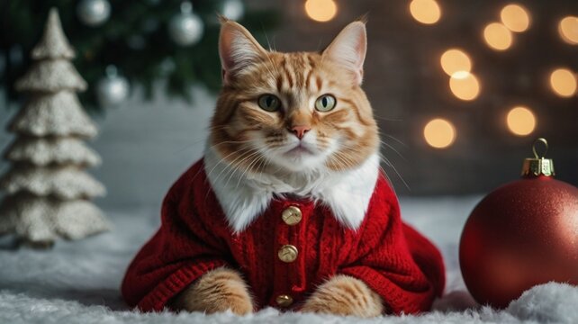 image of a cat dressed in a festive Christmas costume